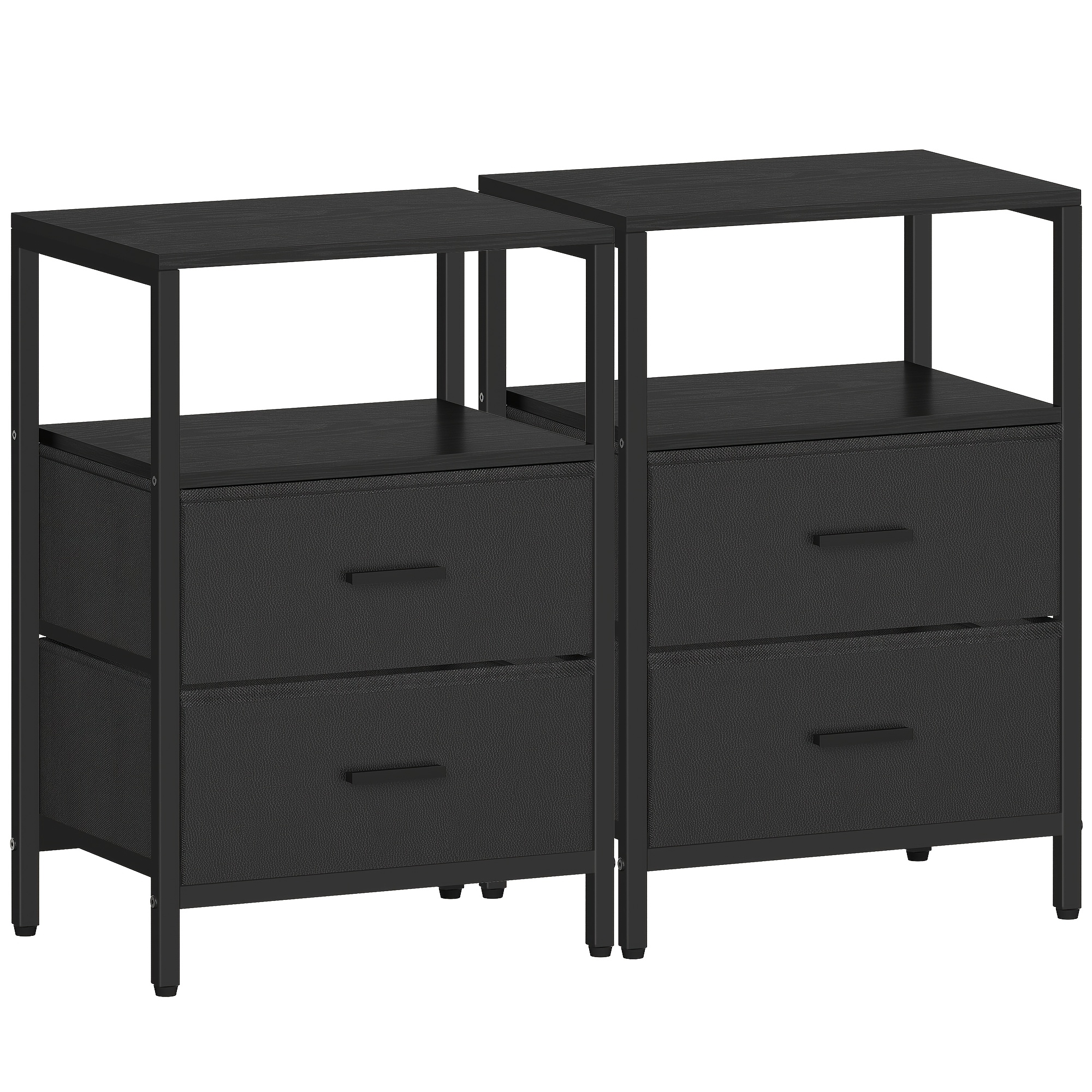 TEMU Bedside Table Set Of 2, Side End Table With 2 Fabric Storage Drawers, Bedside Cabinet With Open Storage Shelf, Nightstand For Bedroom,