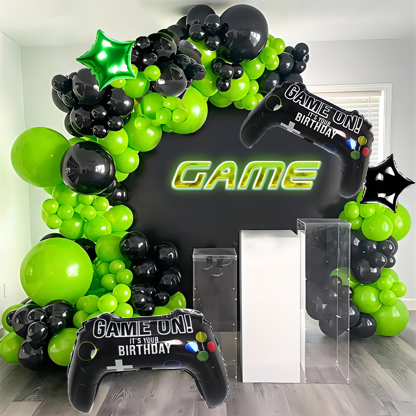 Electronic Game Balloon Arch Garland Set Black Green Balloons Most Popular Game Theme Birthday Graduation Party Decoration