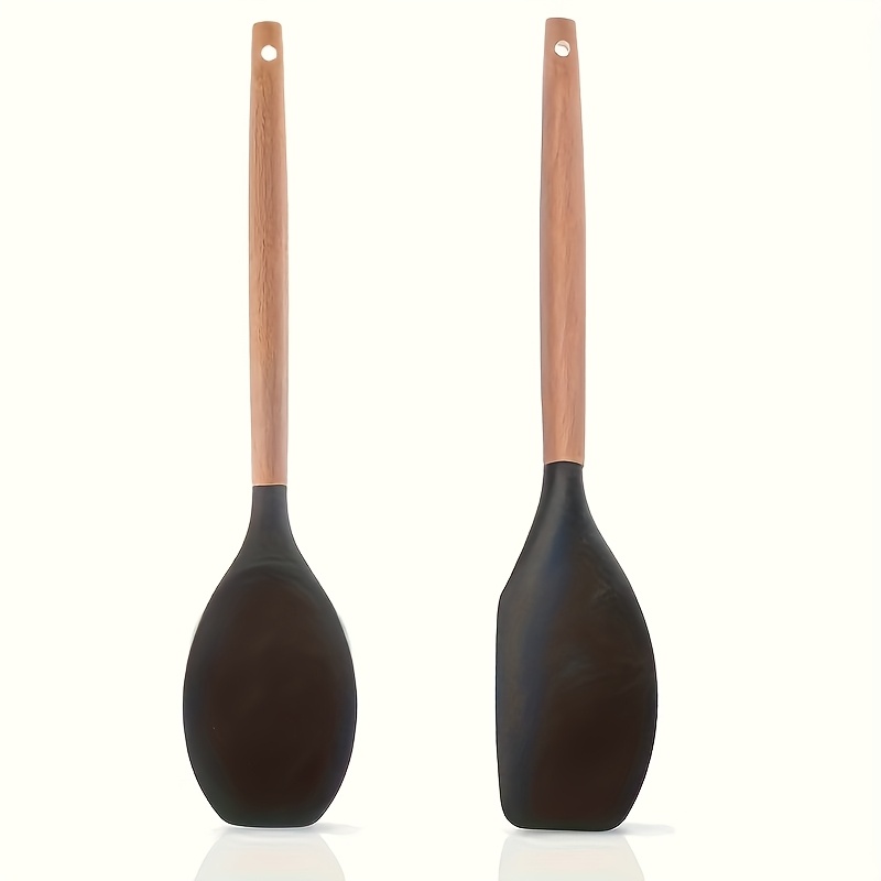 2pcs Silicone Spatula Set With Wood Handles, Suitable For Cookware, Food-grade Silicone Kitchen Tools For Cooking, Baking, And Stir-frying