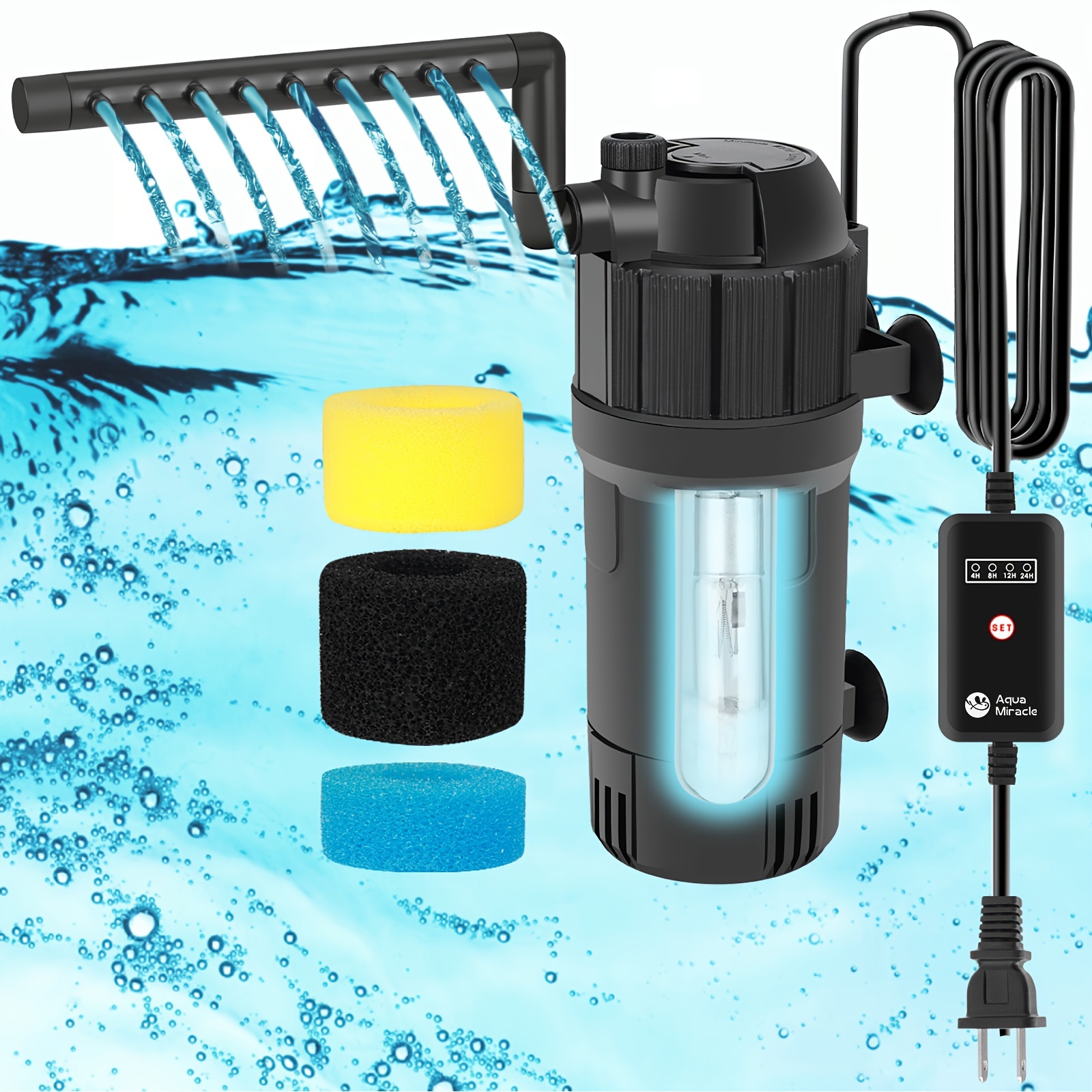 

Aquamiracle Aquarium Filter For , U-v Fish Filter Pump With Timer (4/8/12/24 Hrs), (aeration/) Fish Filter For 10-40 Gallon Tanks, Flow Rate And Adjustable