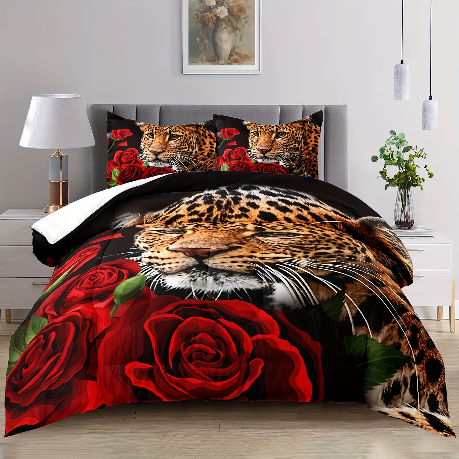 

Print Comforter Queen Size, Leopard Print Comforter Set, Set, 3pcs Bedding Set Printed Comforter With 2 Pillowcases, Animal Theme Decor Suitable For Boys Girls(not Including Duvet Cover And Pillow )