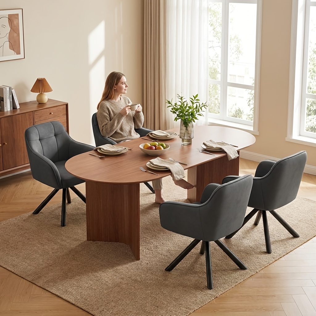 Image of Dining Chairs 2/4pcs Set, Soft Velvet Swivel Chairs With Armrests & Thick Padding, Modern Chairs For Kitchen, Office, Dining Room, Living Room & Vanity, 360° Rotatable