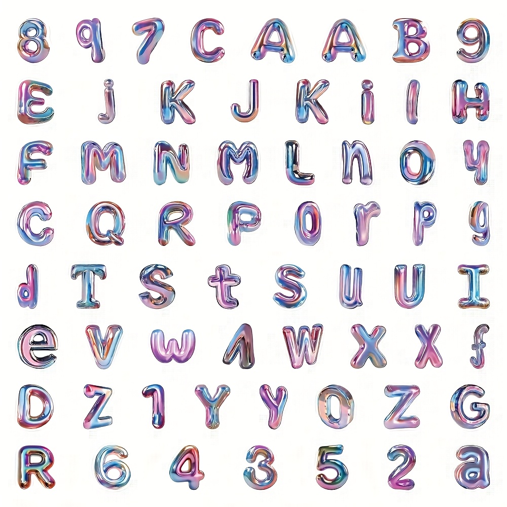 Image of 63pcs Of Rainbow Glitter Letter Stickers - High Quality Self-adhesive Shiny , Suitable For Handmade, Laptop, Water Bottle, Luggage Decoration