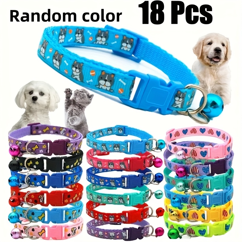 TEMU 18pcs Pet Collar, Cat And Dog Collar, Combinations, Anti-lost Collar, Collar, Twill Heart, Cartoon Collar, Dog Head Print, Cat And Dog