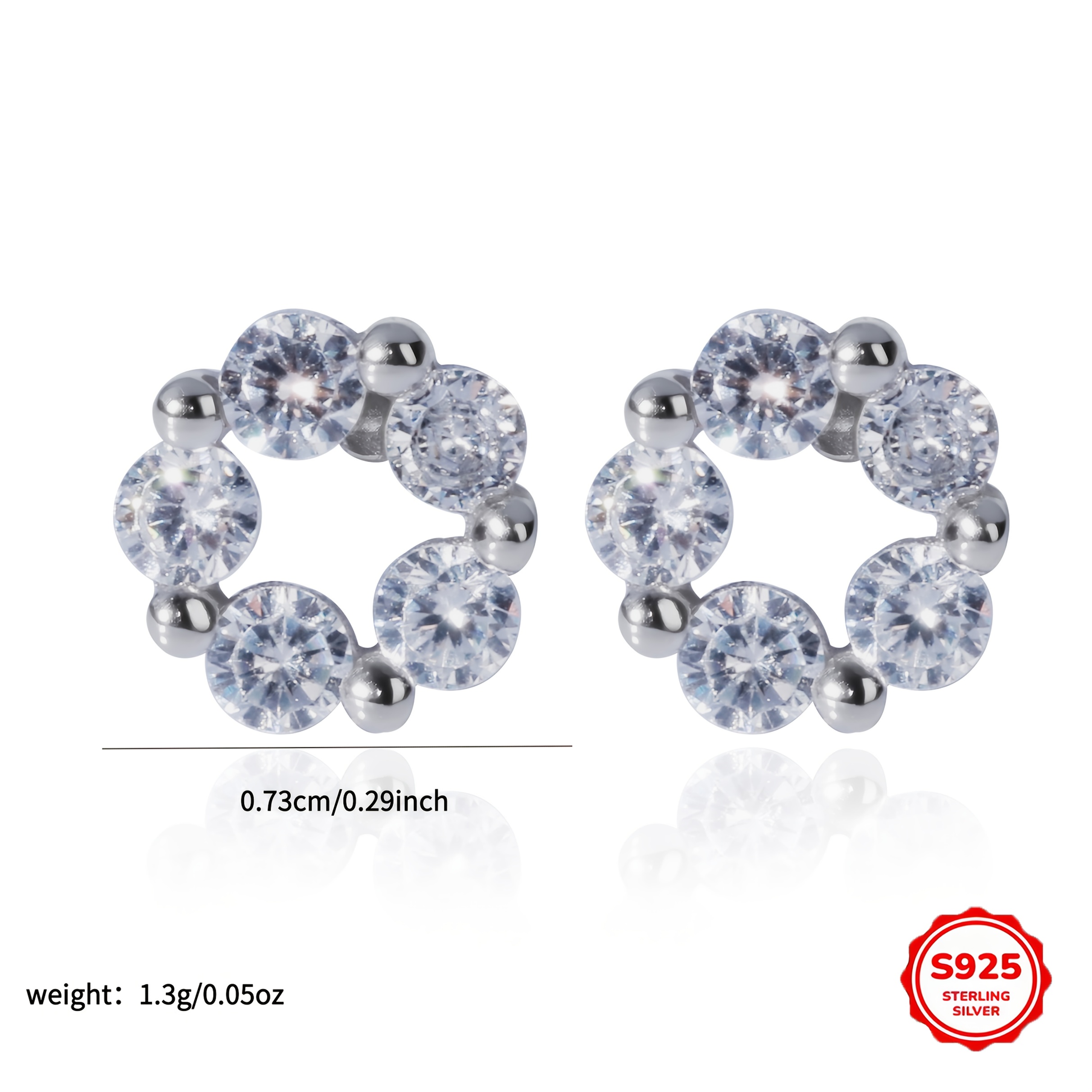 Women's 925 Sterling Silver Geometric Zircon Circle Earrings