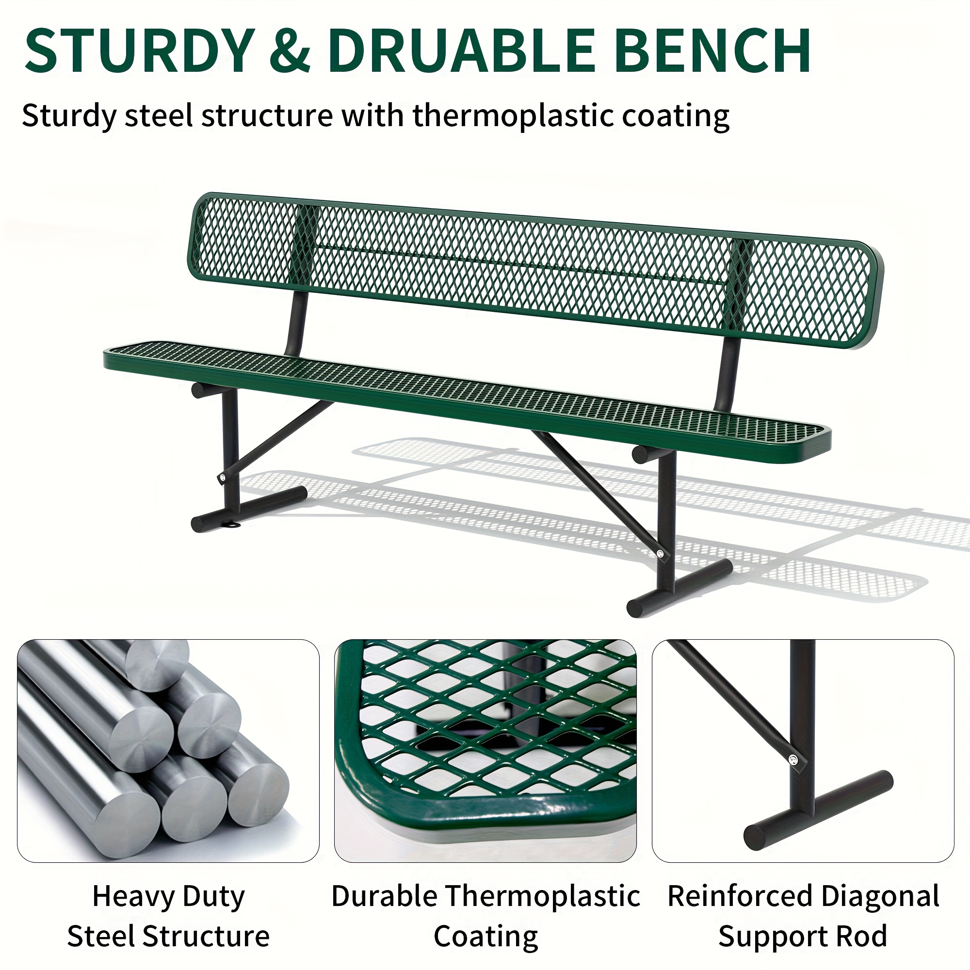 Sturdy Outdoor Metal Park ing, Offered in 4/6/8 Feet, Outdoor with Back Support And Portable Structure, Commercial ing for Shopping Centers, Retail Stores, Parks, And Patios