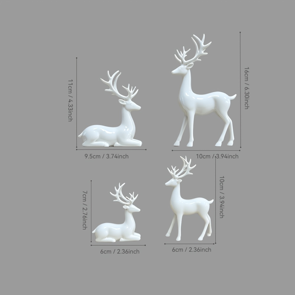 TEMU 4-teiliges weißes Weihnachtshirsch-Ornament-Set, moderne Rentierskulptur, geeignet für , Büroschreibtisch, Bücherregal, Couchtisch-Akzent,