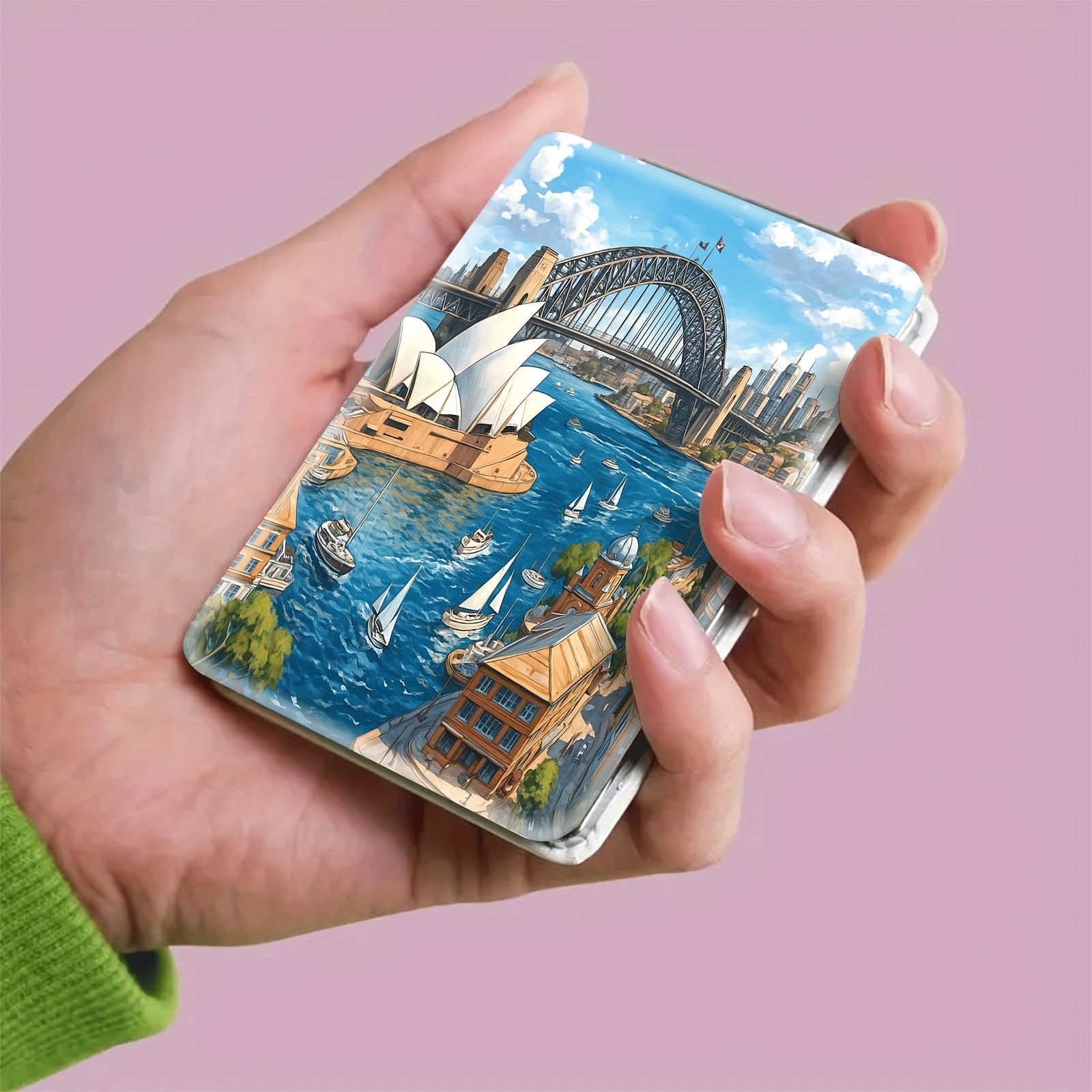 TEMU A Portable Folding Makeup Mirror Featuring A Sydney Harbour Scene, This Handheld Mirror Is Perfect For Touch-ups On The Go And Makes An Ideal