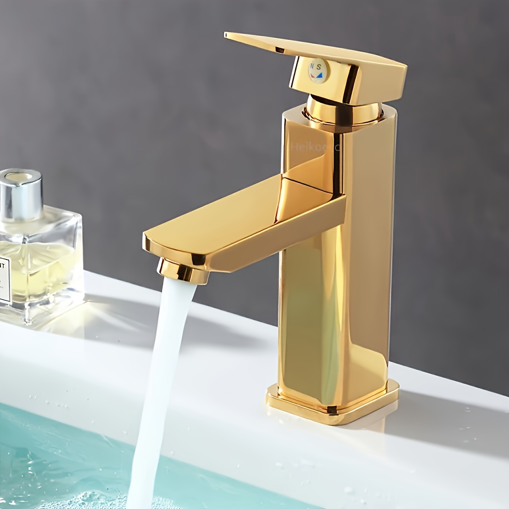 Image of Hot And Cold Washbasin Faucet, Bathroom Supplies, Washbasin Tap, Shiny Golden Faucet, Bathroom Retro Tap (with 2 Hoses)
