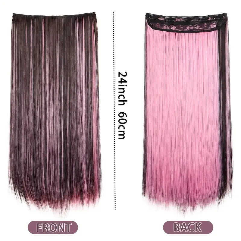 1pc vibrant clip in hair extensions with 5 clips long straight heat resistant synthetic fiber hairpiece for women adds volume length for hair extensions for women versatile hairpiece heatresistant hair details 3