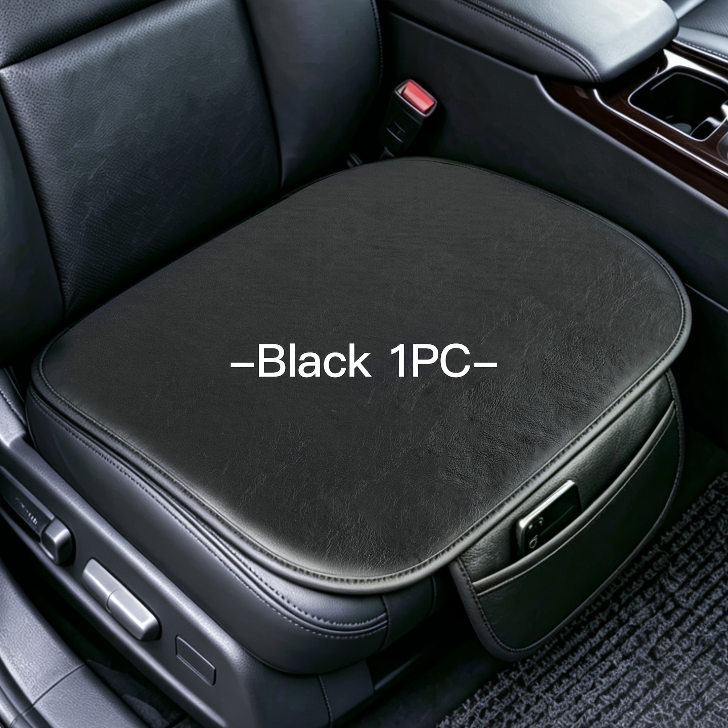 TEMU 1pc Solid Color Pu Leather Car Seat Cushion, Universal Seat Cushion, Non-slip Seat Protector, Skin-friendly Fabric With Storage Pocket, Suitable