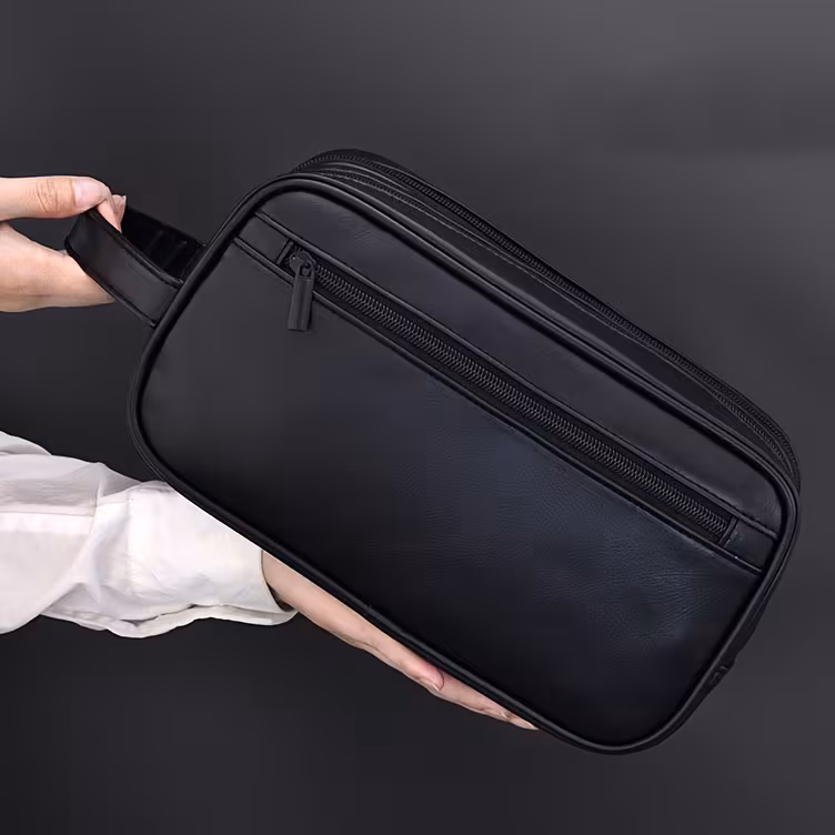 stylish unisex toiletry bag portable wash organizer with zipper closure deep brown use toiletry travel bag Product details 3