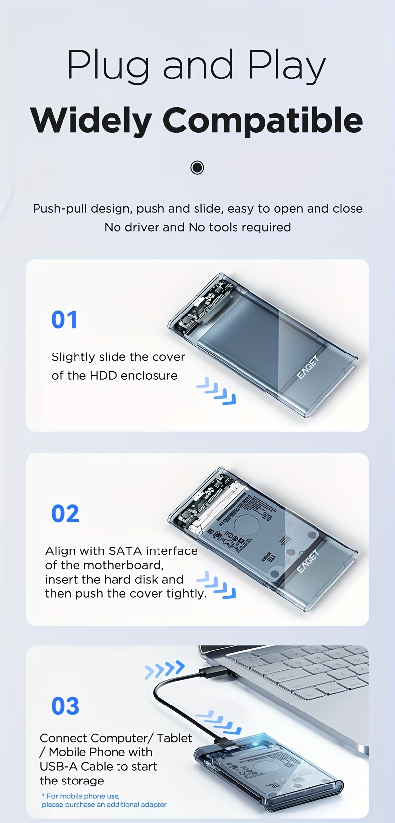   2.5 İnç HDD/SSD Dış Kasa, USB 3.0dan SATA Taşınabilir Şeffaf Kasa, Araçsız Kurulum, UASP Destekli, 5  Yüksek Hızlı Transfer, 6TBye   Uygun - Plastik Malzeme,   Markası (Sürücü Dahil Değil) ayrıntılar 3