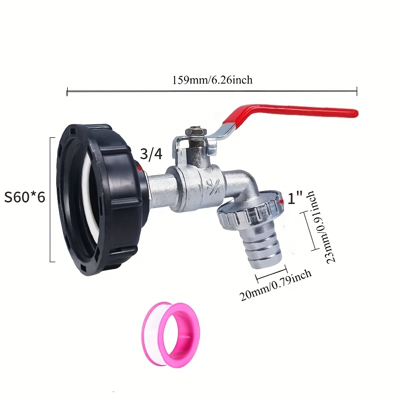 Image of 1pc Heavy-duty Alloy Garden Hose Coupling Adapter - S60x6 Coarse Thread Ibc Tank Tap Connector With 1/2" & 3/4" Threads, Leak-proof Design For Home, Farm
