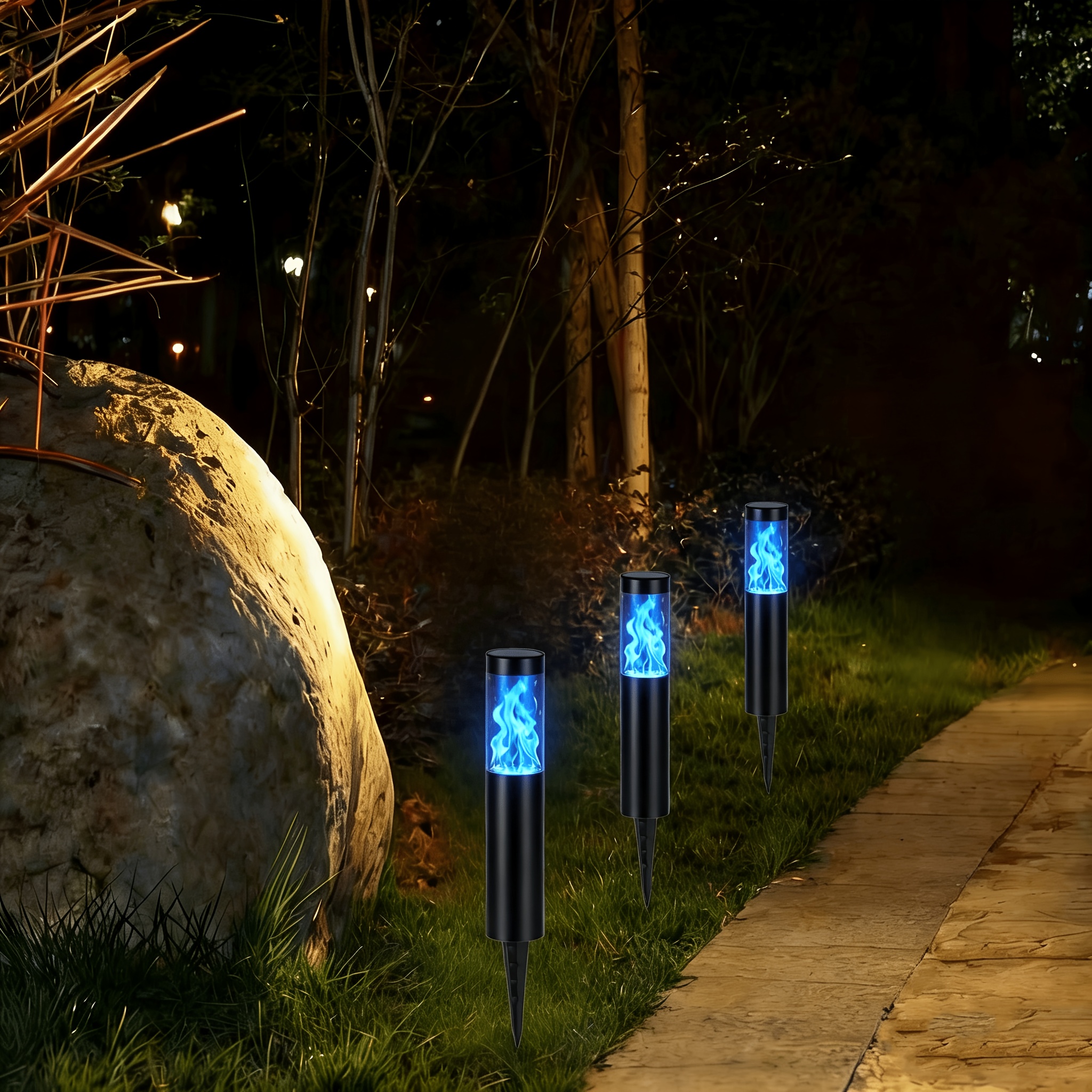 Lampe solaire ronde bleu LED pour extérieur, éclairage décoratif solaire de jardin, luminaire paysager et torche pour cour, jardin, allée, trottoir, décoration de vacances