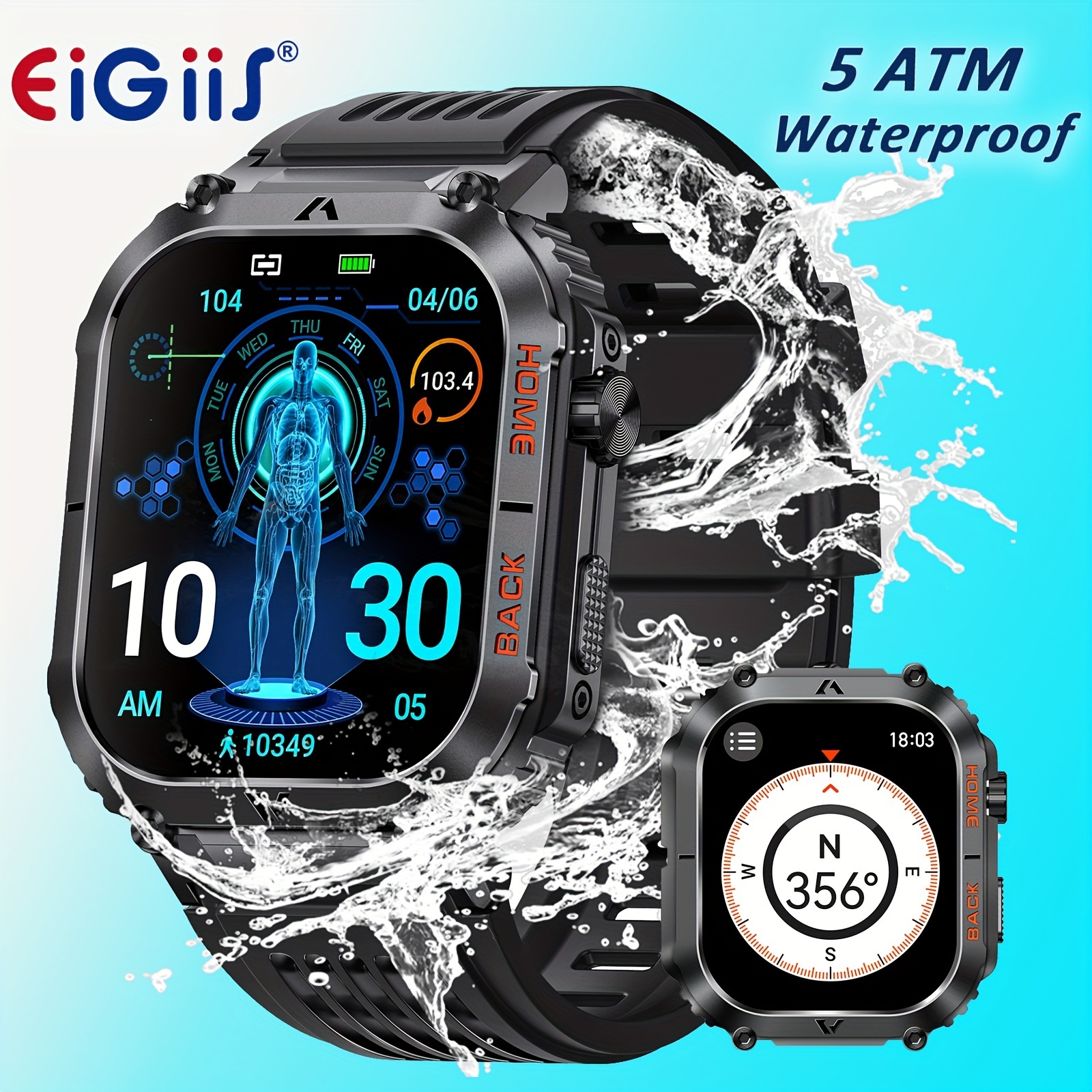 

Eigiis Smart Wristband Men Smartwatch Activity Fitness Watch, Wristwatch 2.0in , Outdoor Sports Smartwatch For Iphone & Android Phone Wireless Answer Call Text Message Reminder Smart Watch