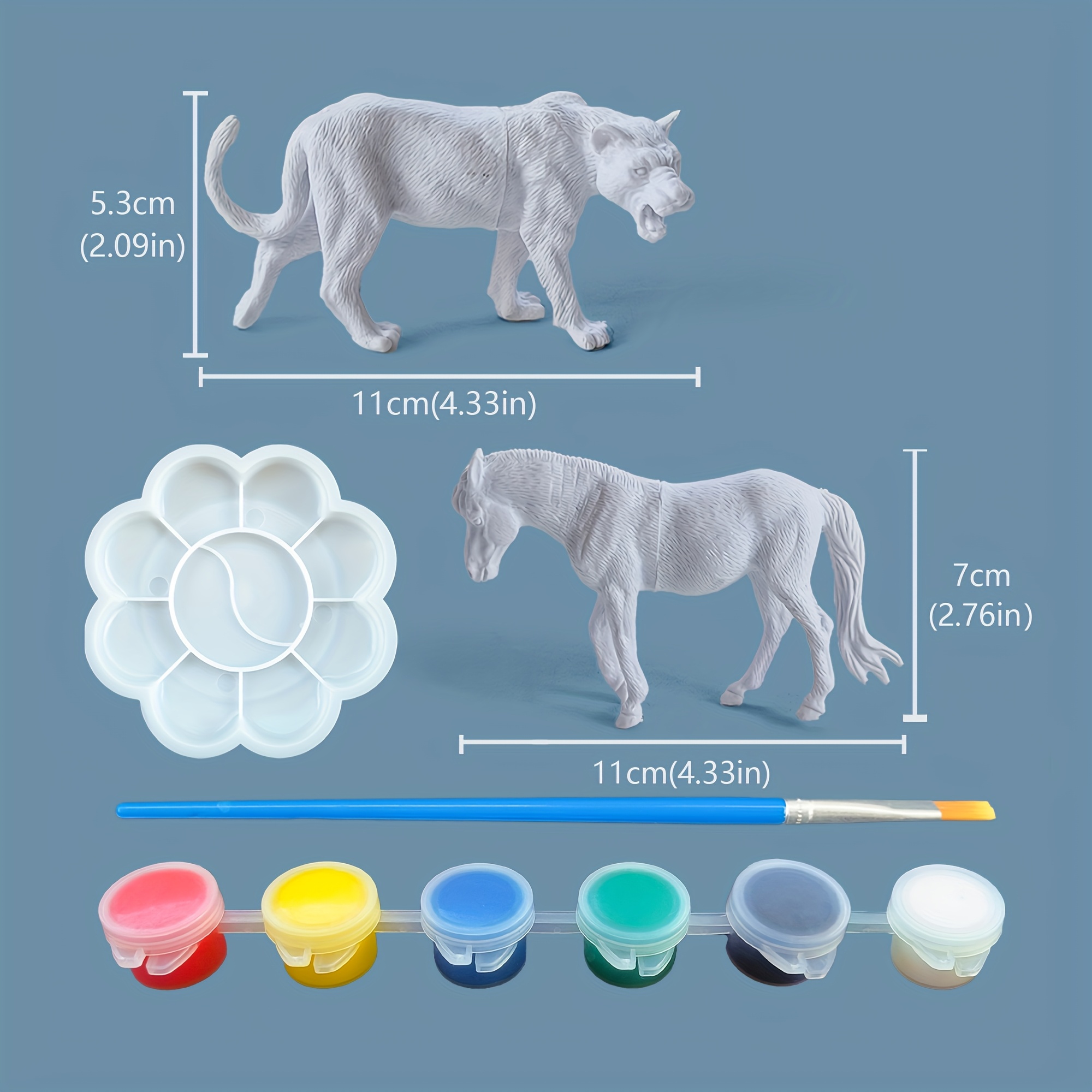 Image of 5pcs Set With 2 Large Animal Molds, 6-color Paints, Brush & Palette - Washable & Repaintable 20 Min, Non-toxic Pvc Art Supplies For Children's Creative Play, Diy Crafts, Party Gift