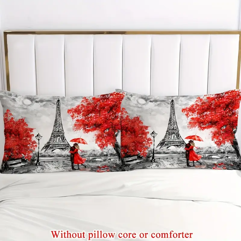 2 3pcs 1 duvet cover 1 2 pillowcase without core romantic france tower valentines day rainy romantic couple print soft comfortable bedding set for bedroom dorm room family gift Product details 3