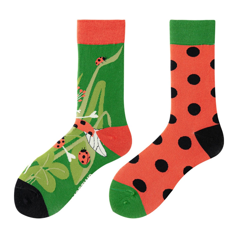 E-shop 1 Paar Kreative Neue Polka Dot Marienkäfer Muster Damen Mid-Calf Socken
