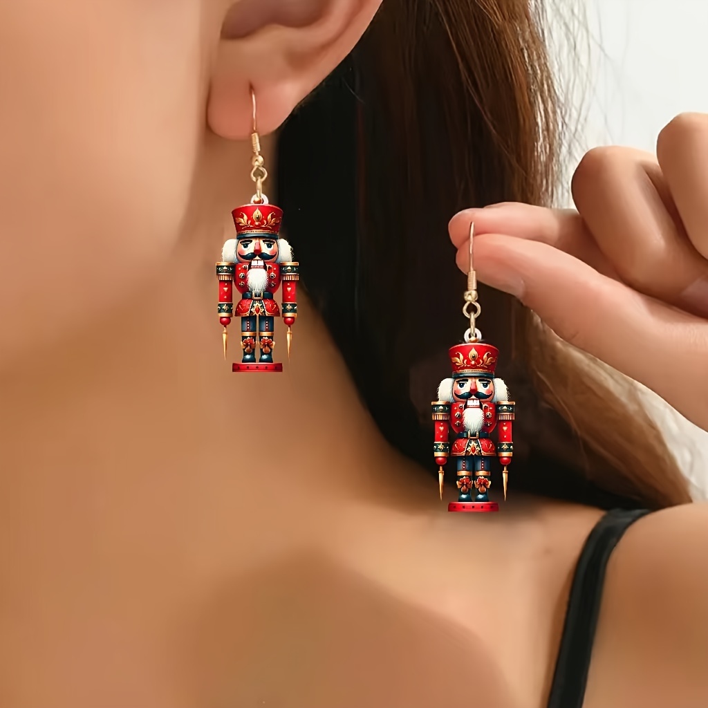 

Acrylic Nutcracker Earrings, 1pc Novelty 2d Christmas Long Beard Nutcracker Ear Charm, Festive Party Accessory For Women, Unique Holiday Gift Idea