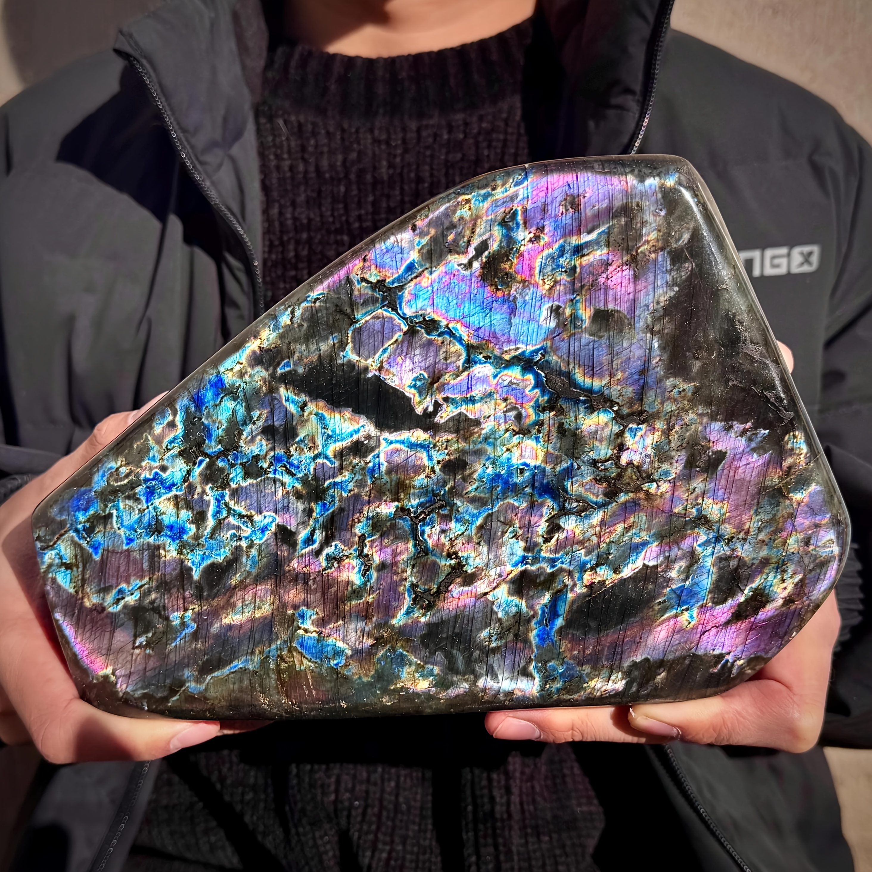 1pc extra large labradorite   ornament 0 66lb 2 65lb high glitter stone iridescent blue golden bohemian home decor unique holiday gift for valentine s day thanksgiving chinese new year   display dog decor gift for special occasions elegant   smooth polished surface   thanksgiving details 0