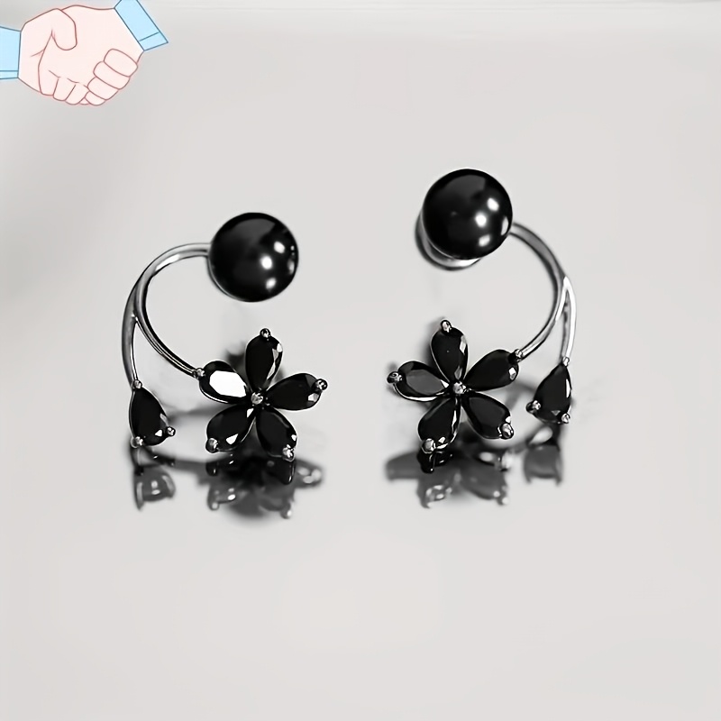Women's Vintage Black Hyacinth Floral Stud Earrings, Everyday Wear