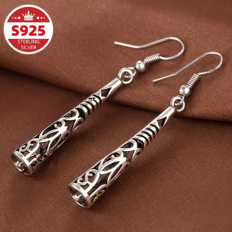 TEMU S925 Sterling Silvery Women's Earrings, Hollowed-out Ethnic Style Carved Earrings, Popular Bohemian Fashion Retro Hollowed-out Ear Ornaments,