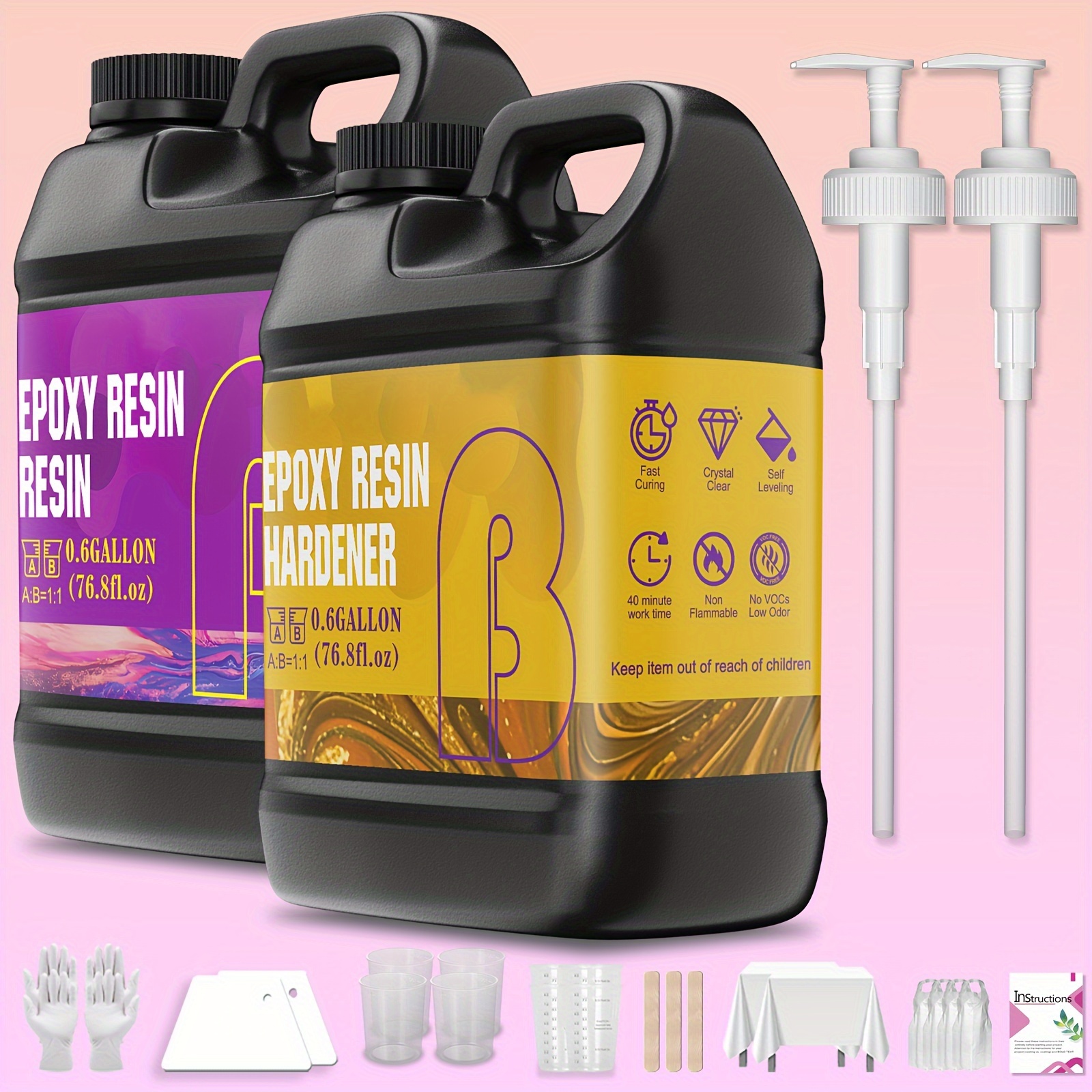 

Epoxy Resin Kit 1.2 Gallon, Crystal Clear Epoxy Resin, Bubble-free, Anti-yellowing Art Resin, Suitable For Casting, Diy, Resin Art, Resin Epoxy Molds, Jewelry, Easy To Use