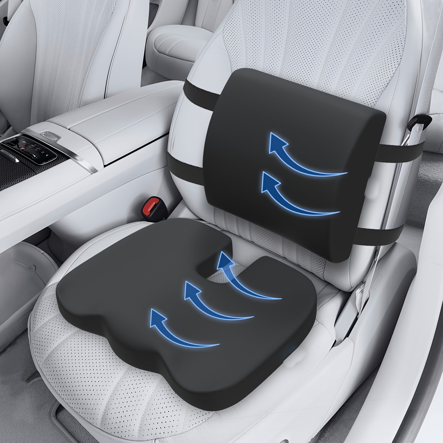 seat cushion with lumbar pad seat cushion lumbar support set polyester comfortable chair cushion   breathable sweatproof for office home black Product details 1
