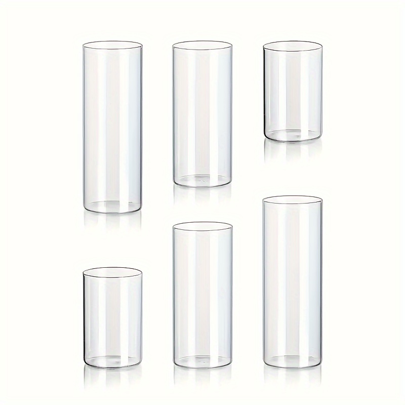 TEMU A Set Of 6 Modern Glass Candle Holders, Transparent Cylindrical Design, Suitable For Pillar Candles, Clear Vases, Perfect For Centerpiece