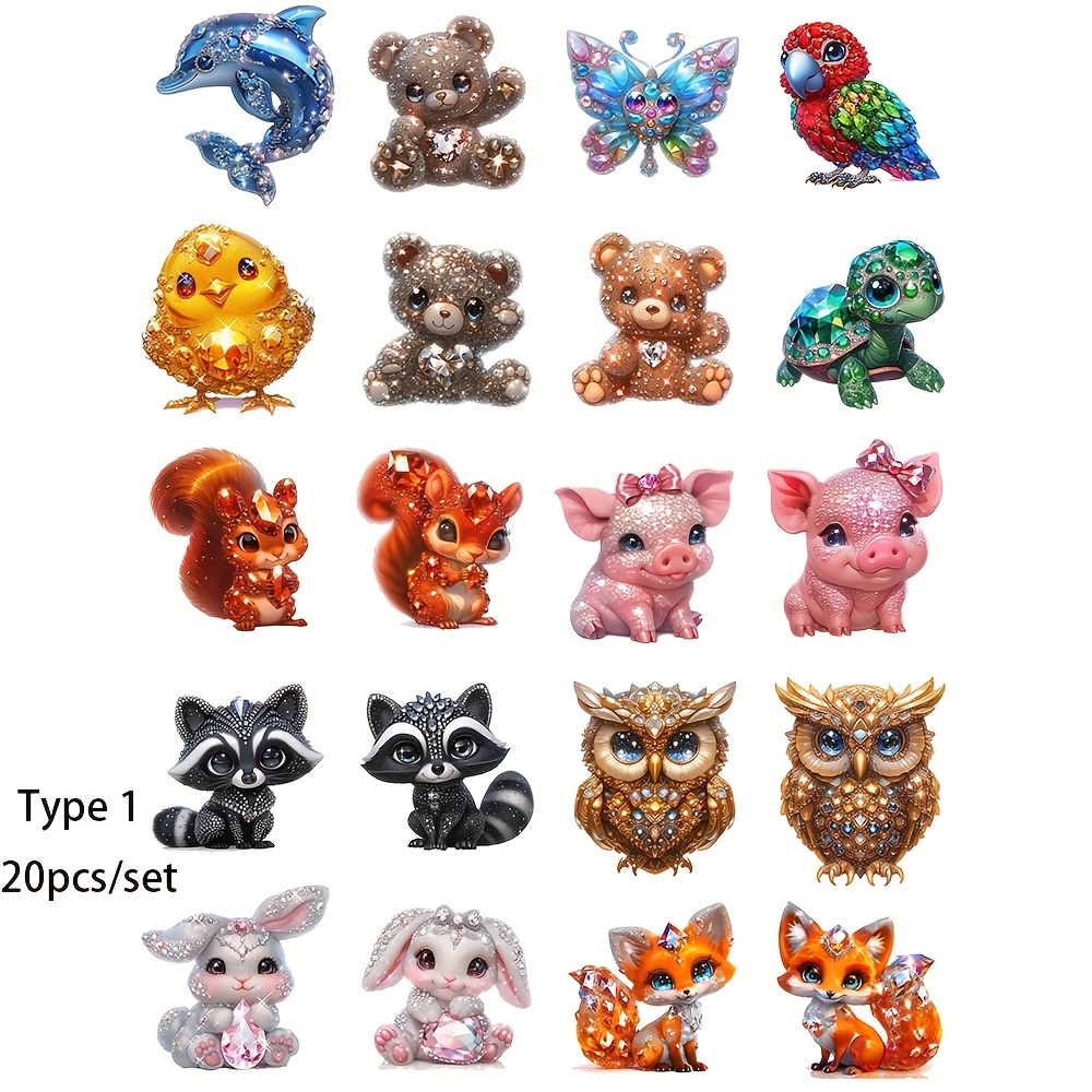 Image of 2d Flat 1 Pack Vintage Cute Diamond Small Animal Rabbit Bear Fox Stickers For Diy Scrapbooking, Journaling, Photo Albums, Diaries, Photo Albums, Stationery, Materials, And Decoration, 2d Flat