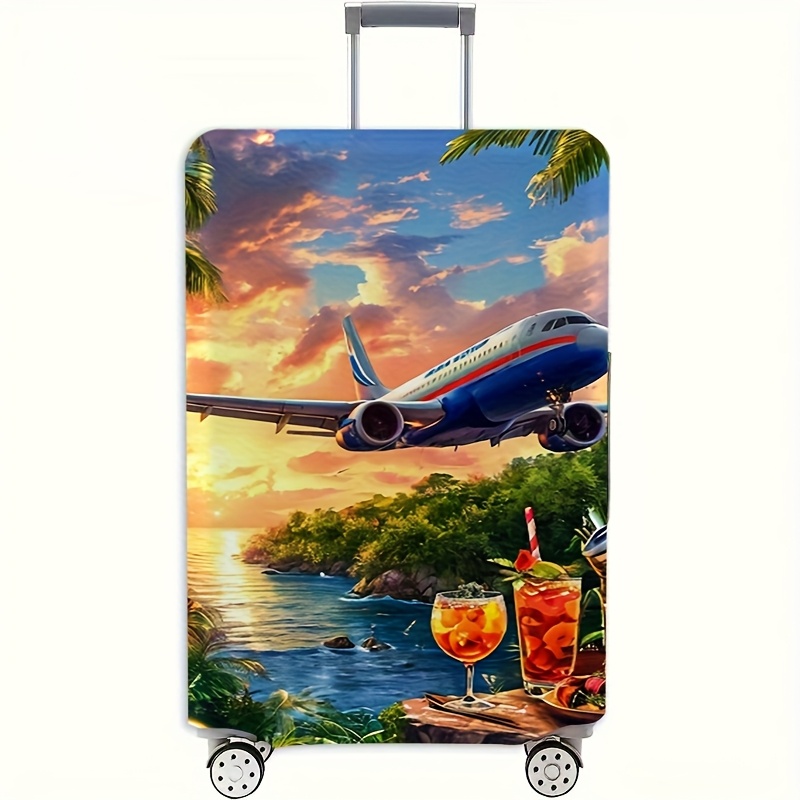 TEMU A Suitcase Cover Featuring Tropical Patterns Of Airplanes And Drinks, Your Luggage . This Elegant Luggage Accessory Is Suitable For Suitcases