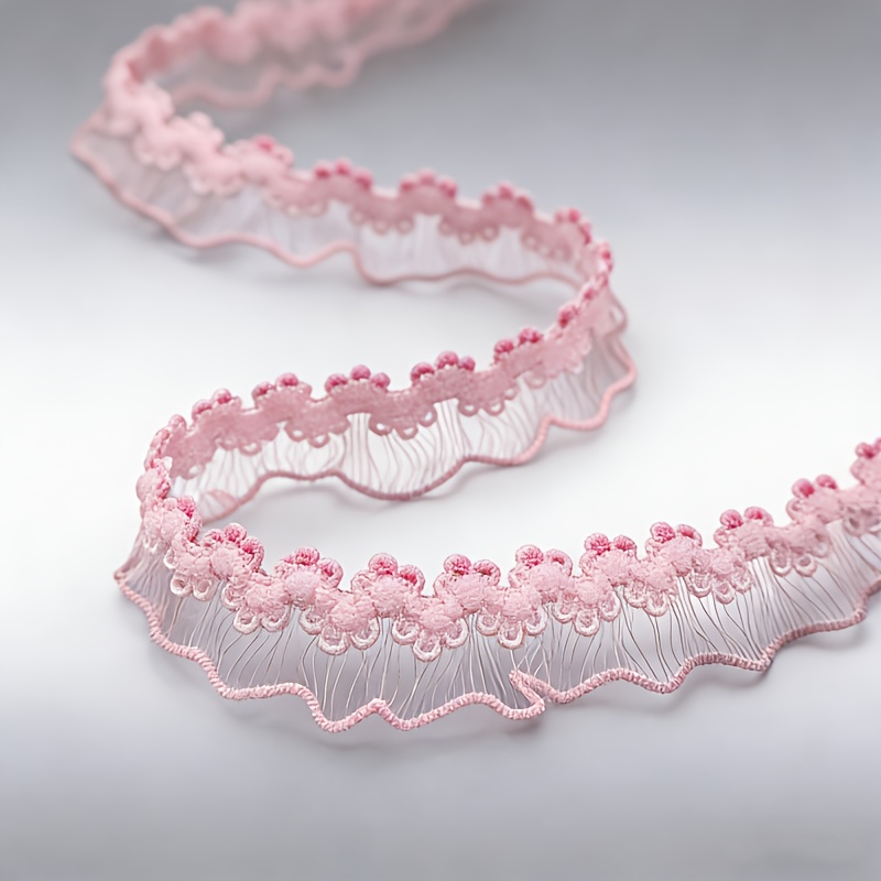 TEMU Elastic Ruffle Lace Trim Set: 3 Yards Of Elastic Narrow Ruffles In White, Red, Black, Yellow And Pink - Great For Crafts And Sewing Projects