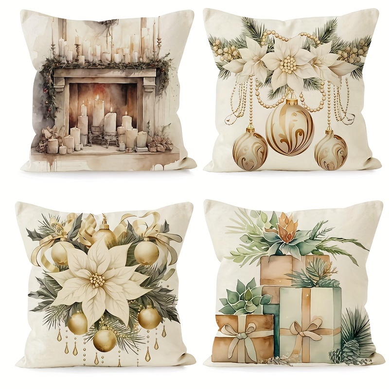 

4pcs Luxury Linen Christmas Throw Pillow Covers Set - 18x18 Inch, With Santa & Snowman, Decor, Sofa Accents, And Gifts (inserts Not Included), Christmas Pillows