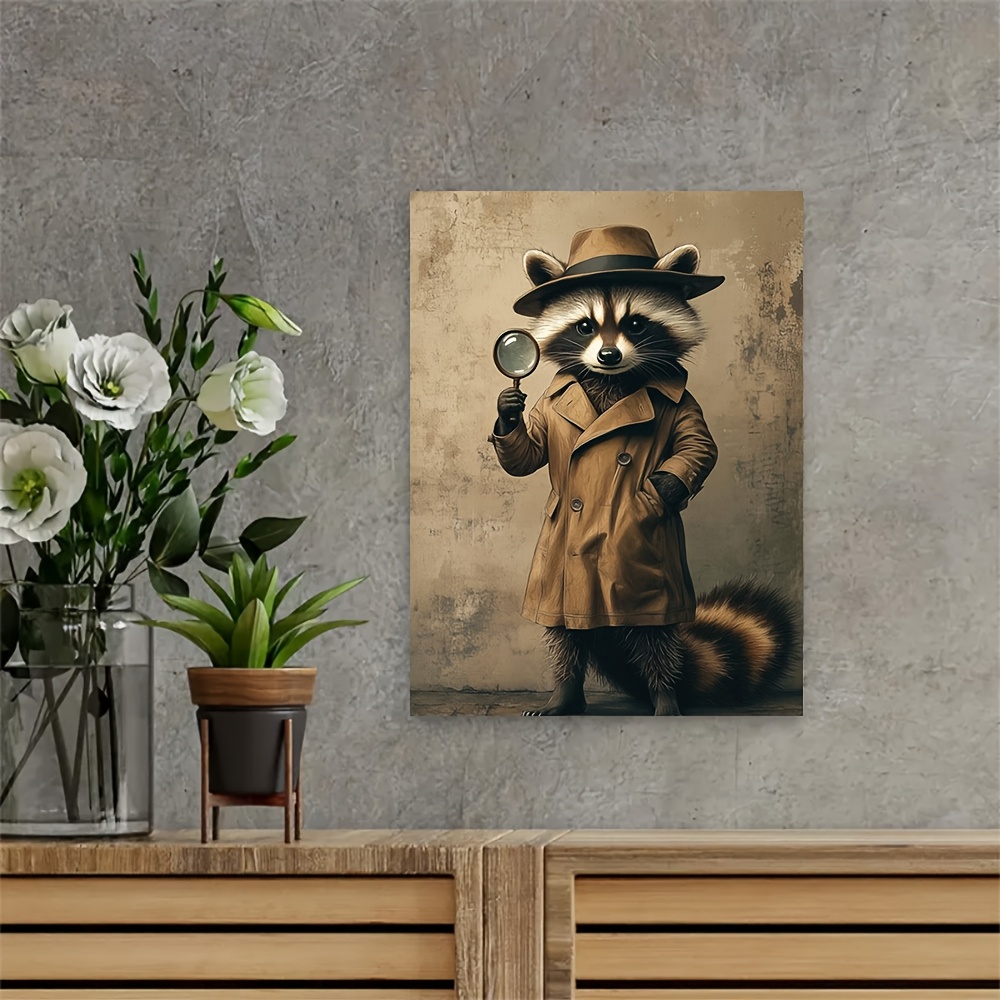 whimsical raccoon detective in trench coat canvas art frame Temu