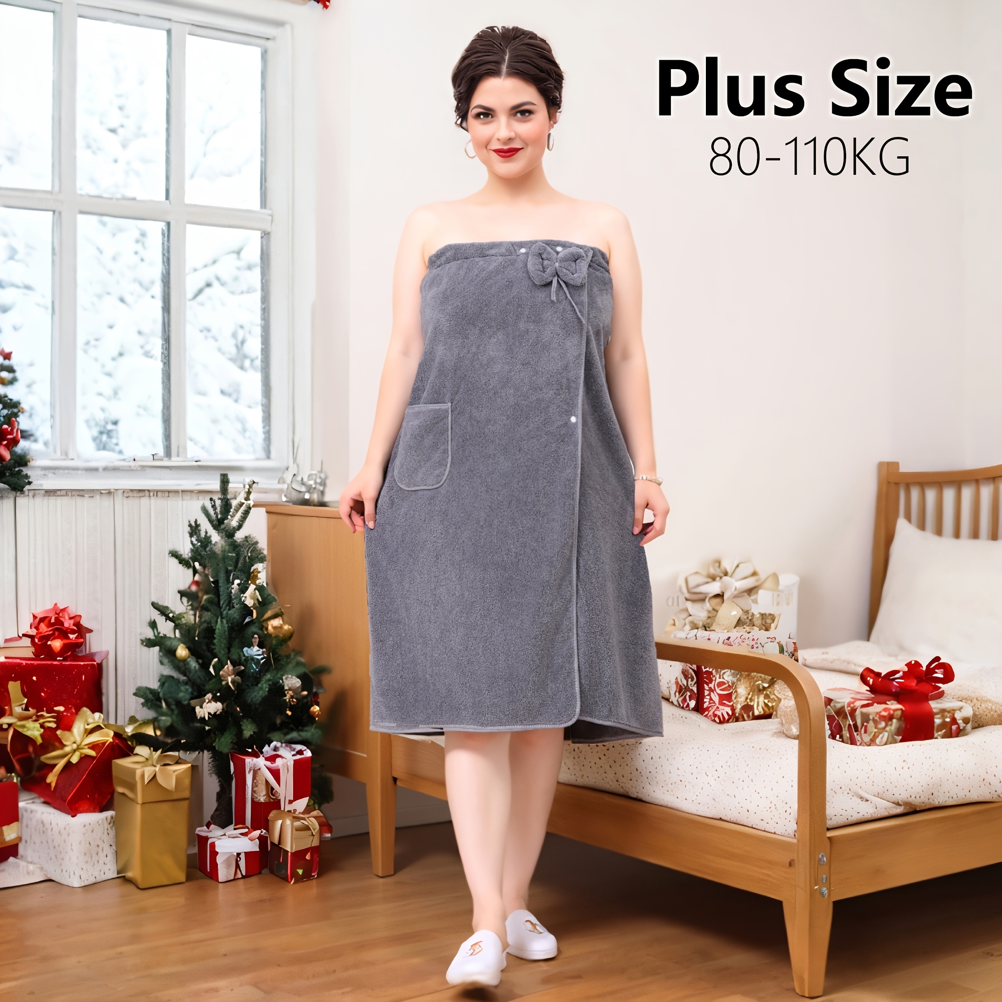 Image of 80-110kg, Women's Plus Size Bath Skirt Coral Velvet Plain Bath Skirt Home Women's Shrinkable Elastic Bathrobe Soft Tube Top 31×62in