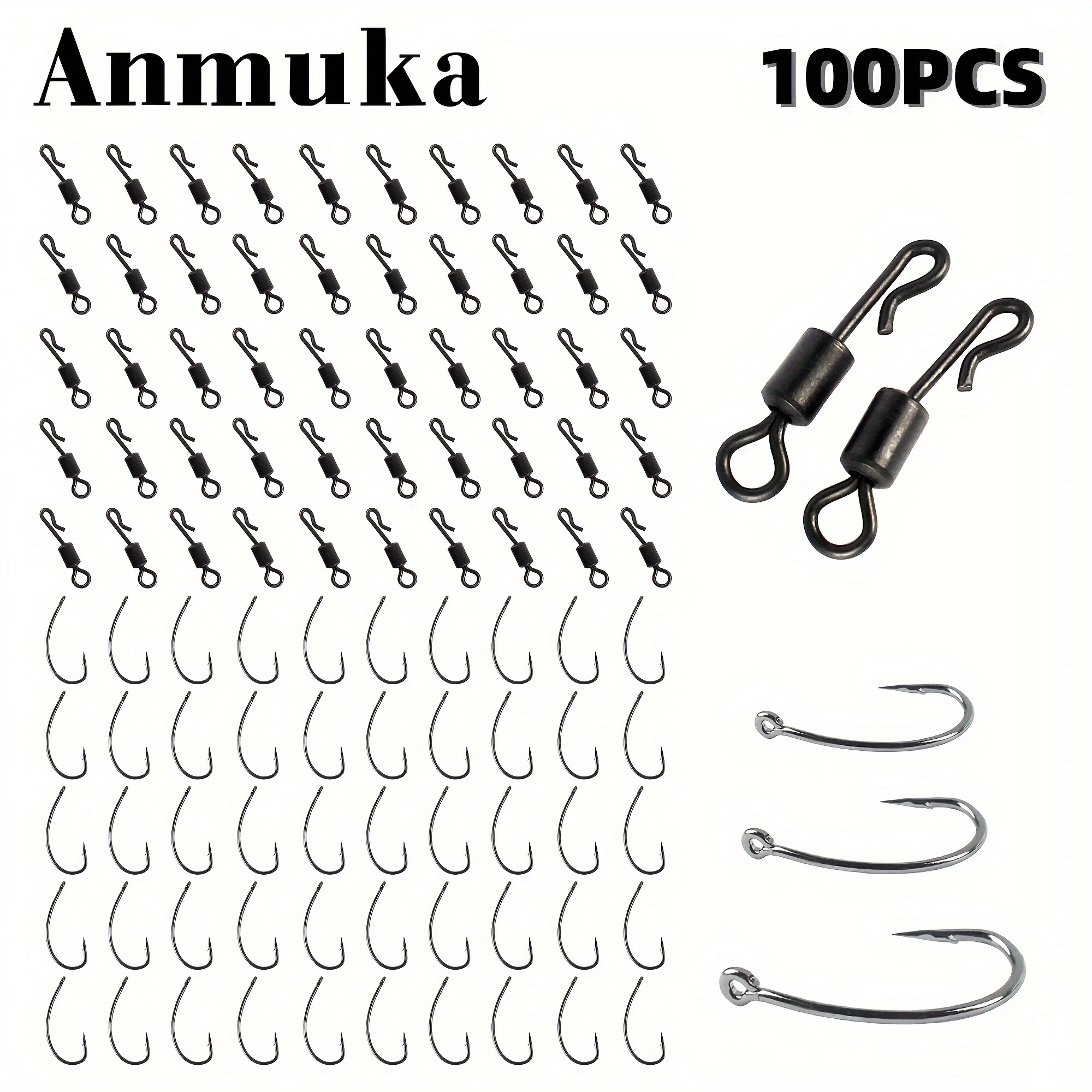 

100pcs Carp Fishing Accessories Set, Quick Change Swivels And Soft Worms Hook, Barbed Hooks With Eye, Outdoor Fishing Tackle