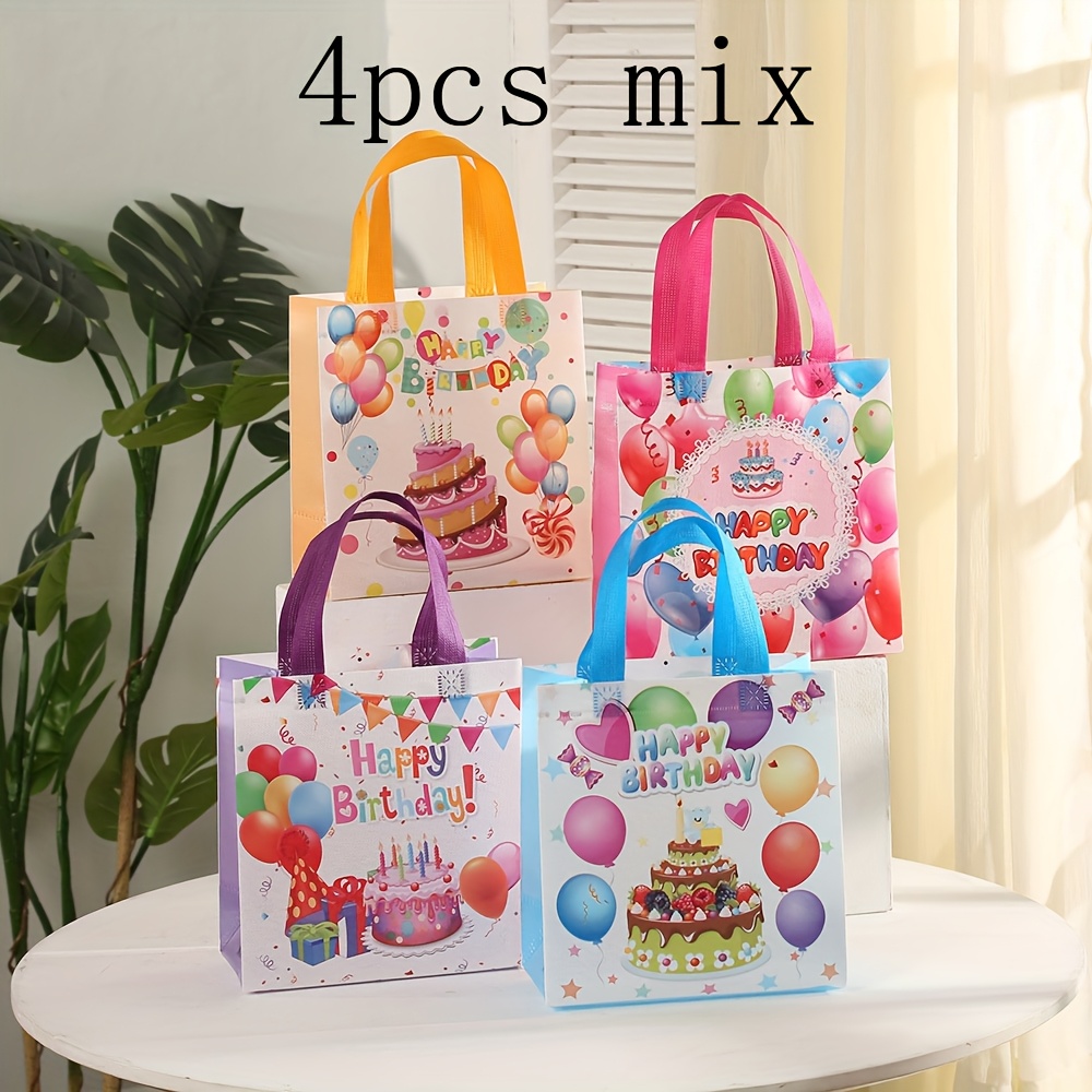 E-shop 4 Stück Vliesstoff-Geschenktasche Geburtstag, Partygeschtstüten Verpackung für Einkaufszentren Tragetasken