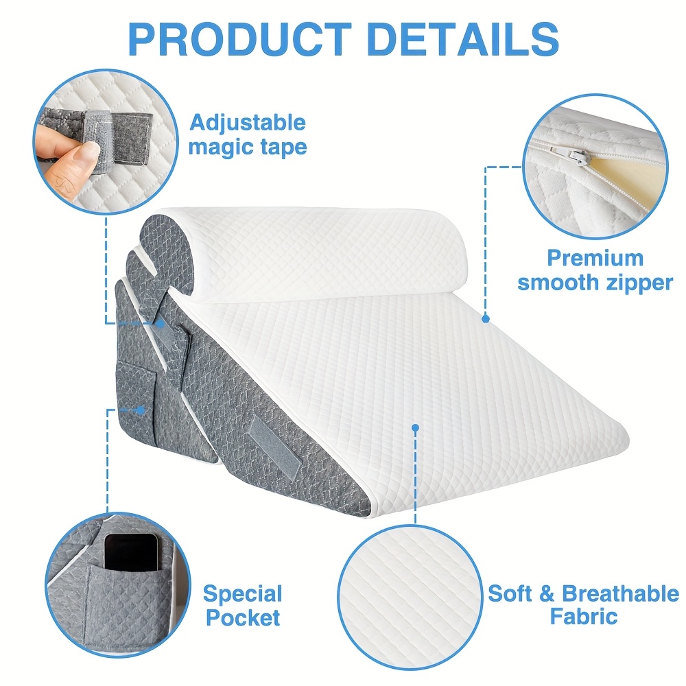 Wedge Pillow Headboard, 3pcs Orthopedic Bed Wedge Pillows Set for After Surgery, Adjustable Pillow Wedge for Acid Reflux&Back Relief, Sleeping, Back Pillow for Bed Sitting Up, White/Grey - Image 2
