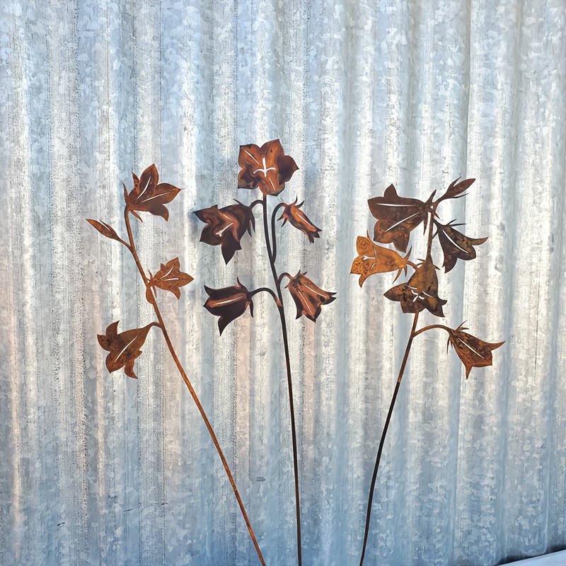 TEMU 【2d Flat】 [2d Flat] 3pcs Set, Rusty Bouquet - 40 Cm / 15.75 Inches - -me-not Decorative Flower Pot - Home And Garden Decorations - Metal Flower