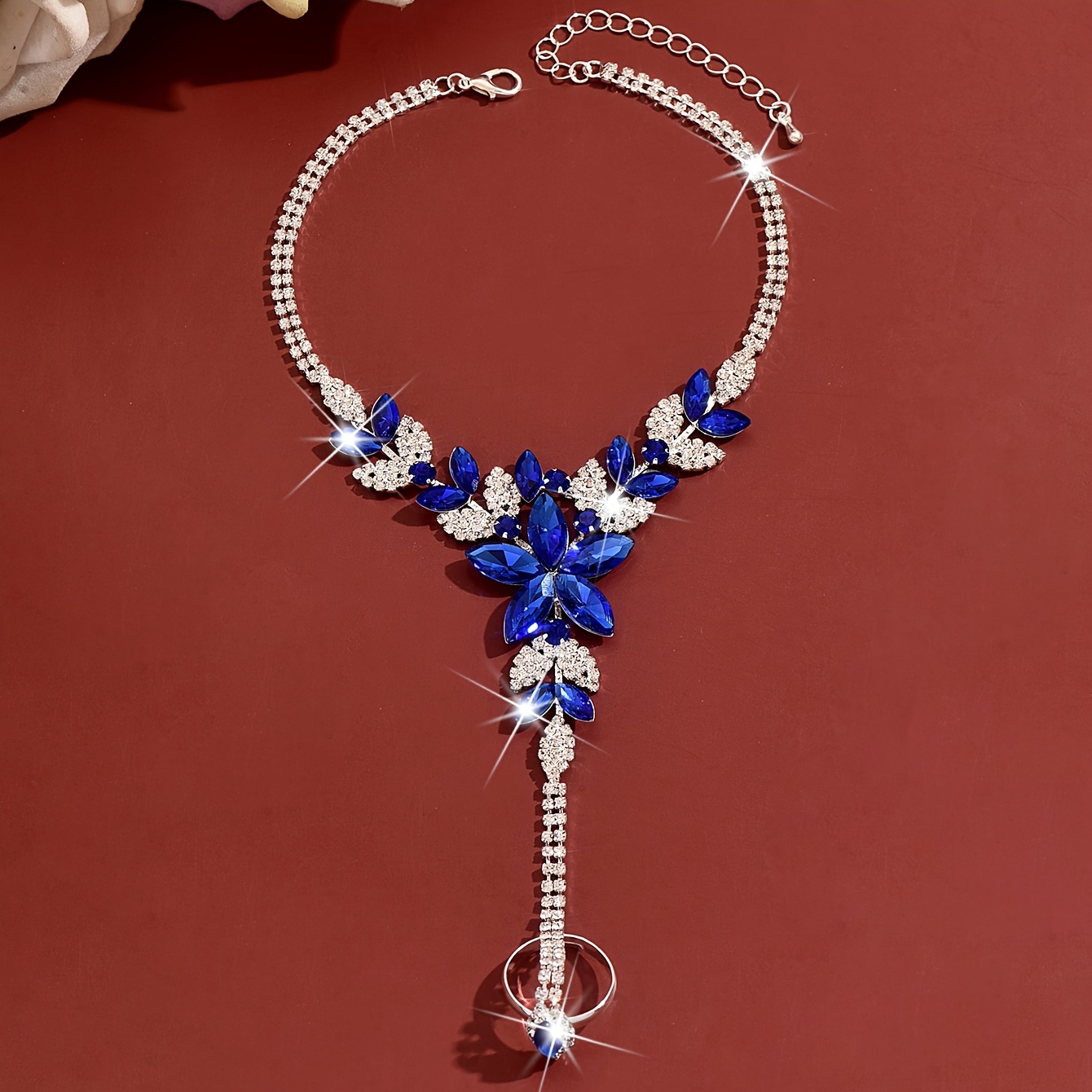 Fashionable Women's Blue Flower Toe-Toe Integrated Chain Anklet