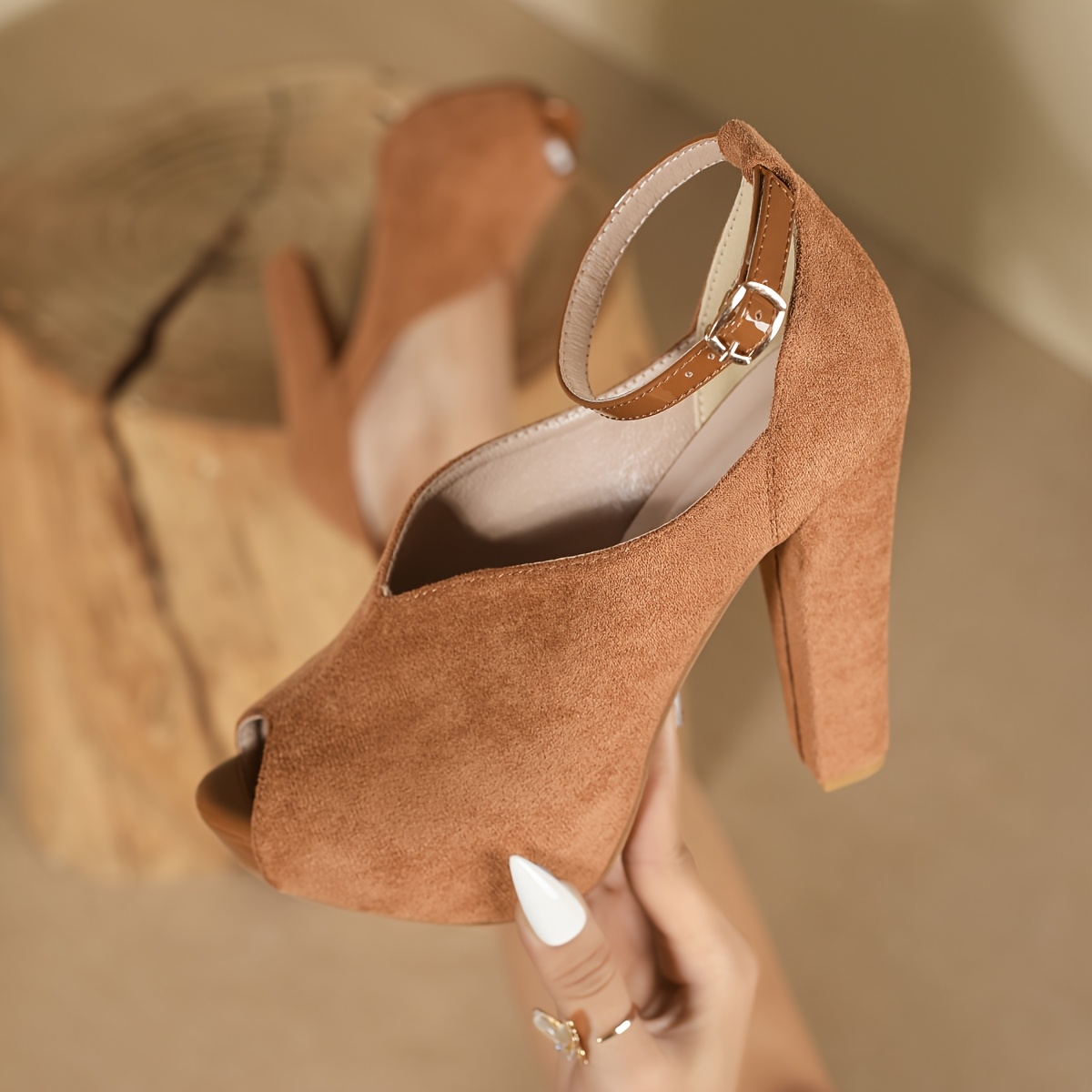 tacones elegantes marrones punta plataforma correa en Temu Spain