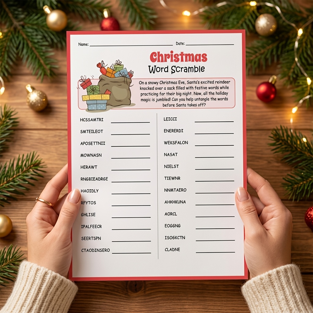 Christmas Word Scramble Game Cards, 1pc/20pcs/30pcs