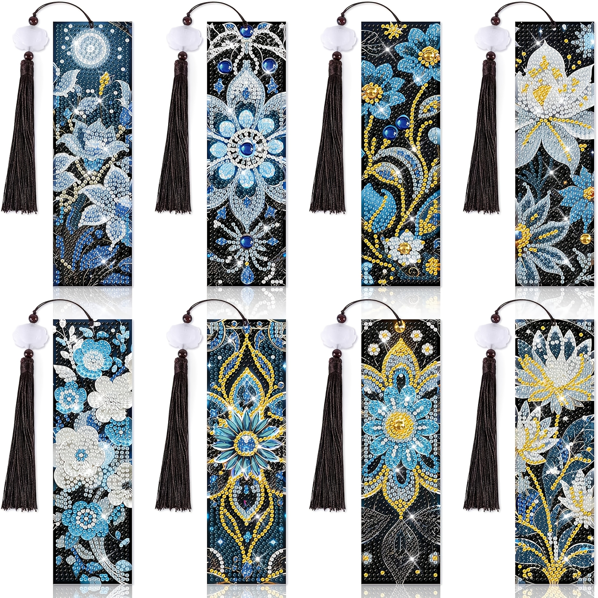 Image of 8pcs Bookmarks Diamond Painting Kit 5d Mandala Floral Bead Bookmarks Acrylic Tassel Bookmarks For Craft Beginners Adults Art Craft Supplies