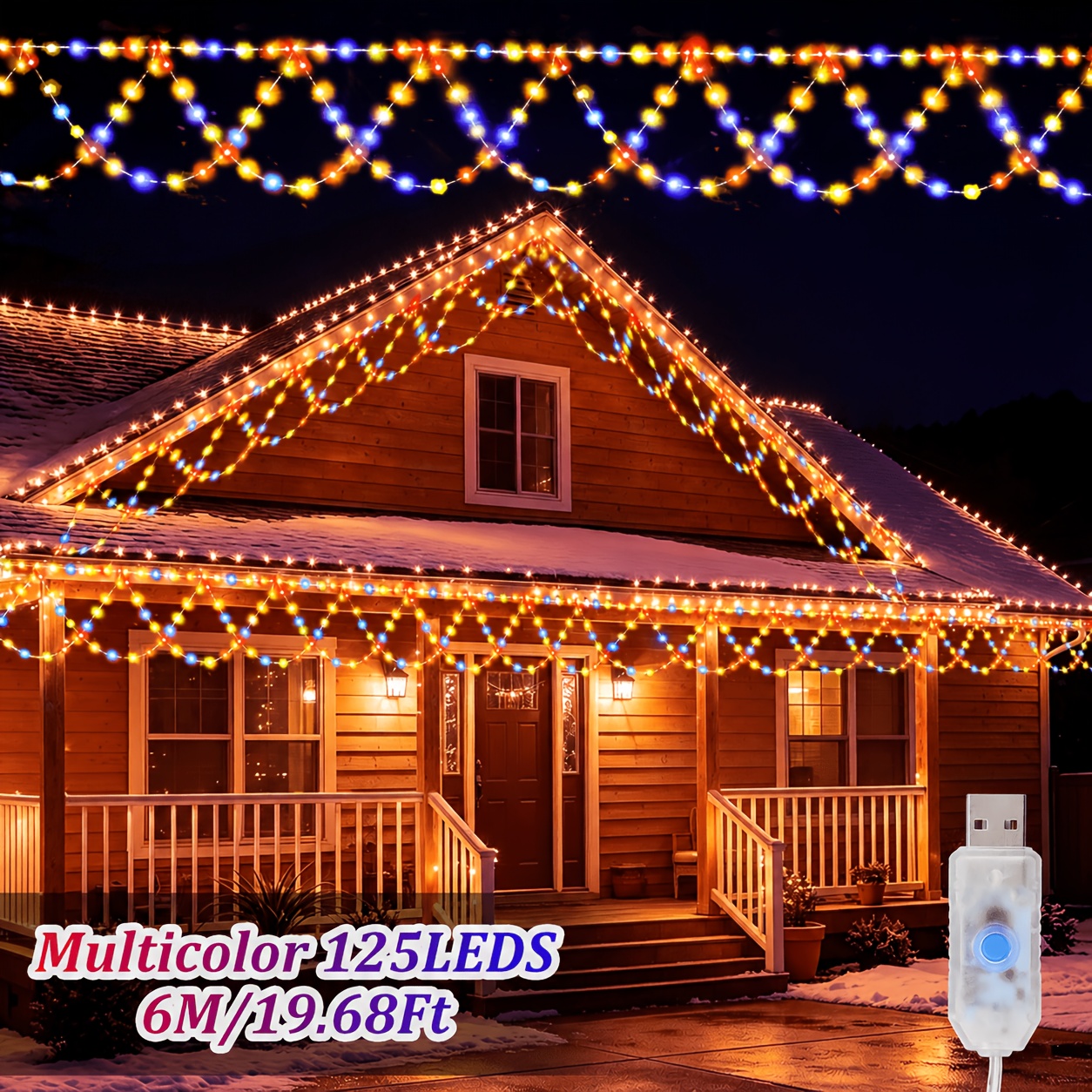 TEMU 6m 125led 8-mode Semi-circular Outdoor String Lights, Hanging Led Lights, Usb-powered Christmas Decorative Lights, For Indoor, Bedroom, Home,