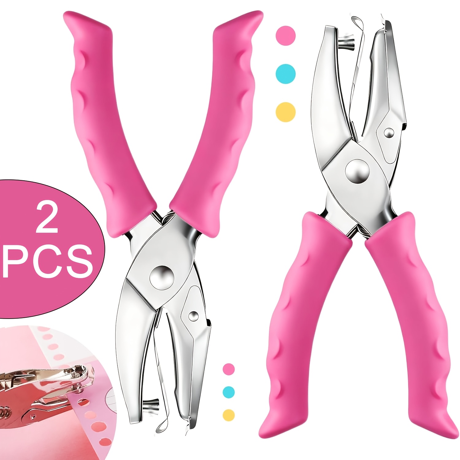 TEMU 2pcs Single Hole Punch, 1/4" And 1/8" Hole Puncher With Grip For Home, Office And Classroom, Handheld Circle Small Hole Paper Punch For Crafts,