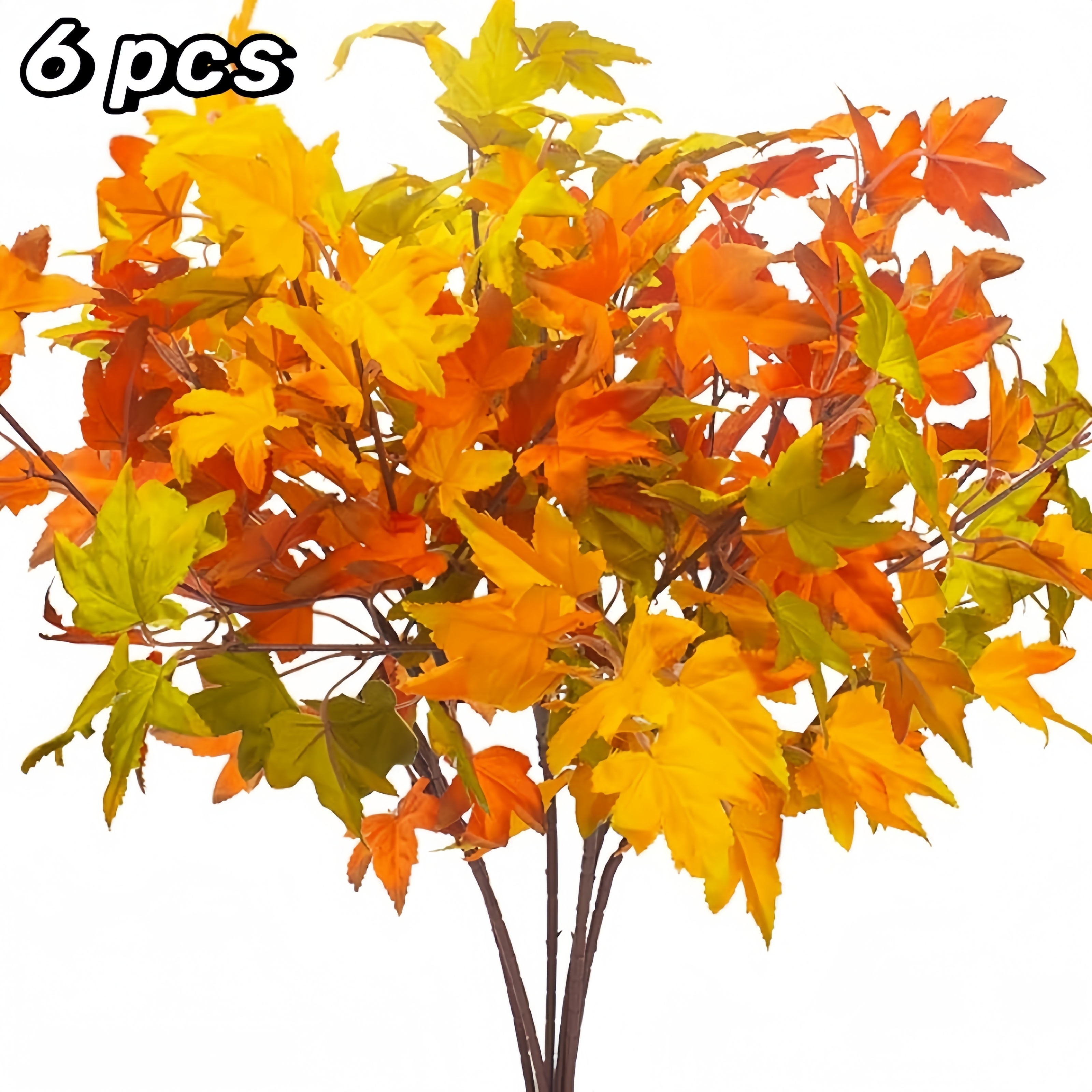 

6pcs Artificial Branches For Thanksgiving, , Christmas Decoration - Plastic Simulation Autumn Leaves For Home, Farmhouse, Table, Fireplace Decor - (red, Green, Yellow)