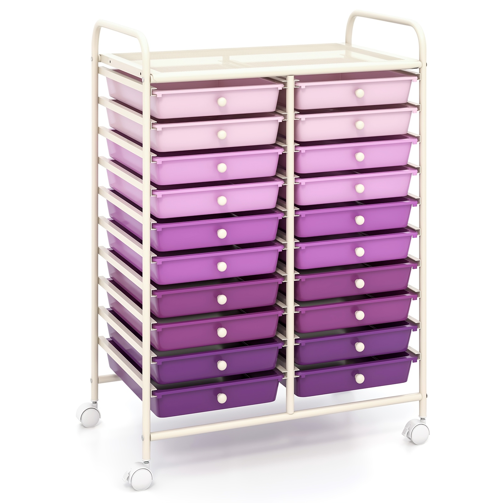 Image of 20-drawer Rolling Storage Cart With Lockable Wheels, Multicolored Removable Drawers, Multipurpose Utility Cart For Office, School, Craft, Organization