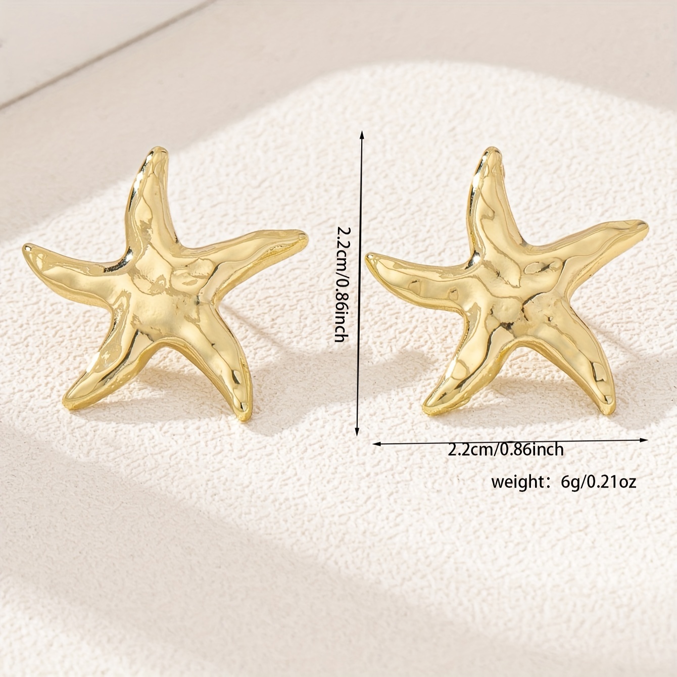 Boho Starfish Stud Earrings 14K Golden Plated Women's Ear Jewelry