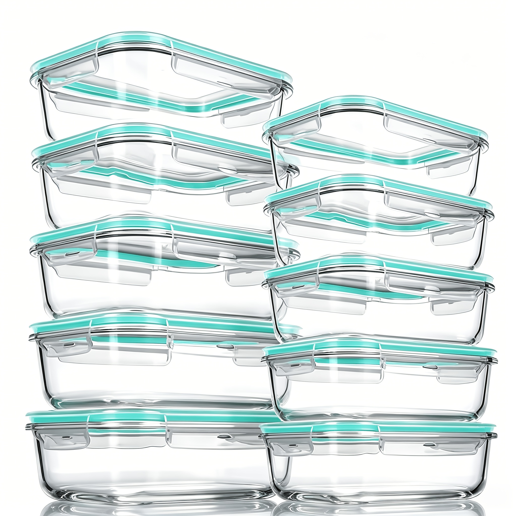 item picture 20 16pcs glass food storage containers set including 10 8 lids and 10 8 boxes refrigerator storage boxes suitable for microwave ovens outdoor picnic lunch box perfect for vegetables sandwiches bento boxes sealed storage durable glass